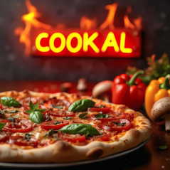 Secret de Flambage BIO COOKAL THYM - 200 ml - Pizza avec logo Cookal enflammé