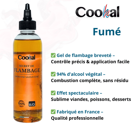 Secret de Flambage BIO COOKAL FUMÉ - 200 ML - Vue principale avec caractéristiques