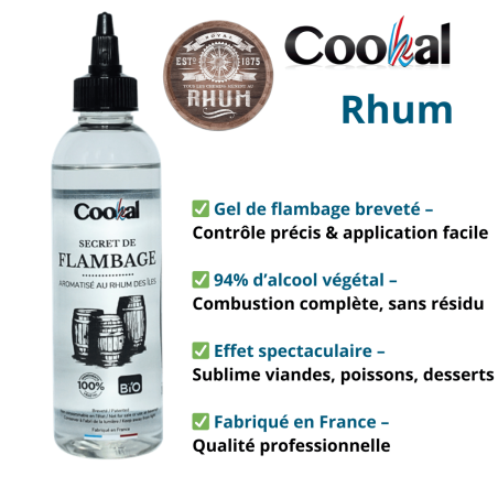 Secret de Flambage BIO COOKAL RHUM - 200 ML - Vue principale et Caractéristiques