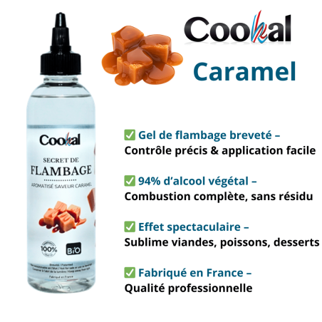 Secret de Flambage BIO COOKAL CARAMEL - 200 ML - Vue principale et Caractéristiques