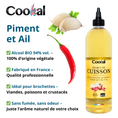 Aromatique de Cuisson BIO - COOKAL - Piment et Ail - 500 ML - Vue principale et Caractéristiques