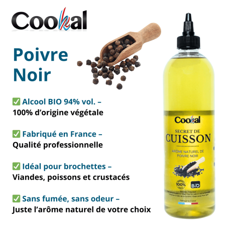 Aromatique de Cuisson BIO - COOKAL - Poivre Noir - 500 ML - Vue Principale et Caractéristiques