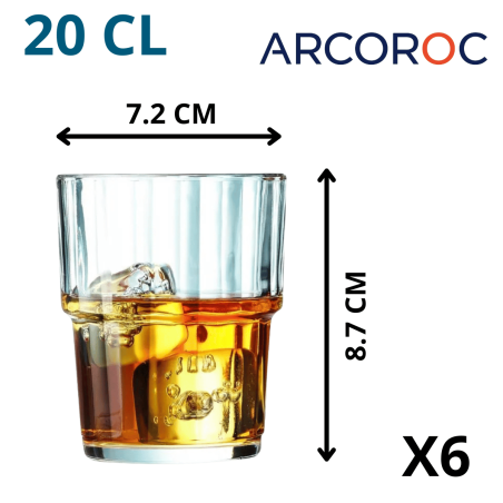 Verre Norvège Arcoroc 20 cl - Robustesse - Lot de 6 - Vue Principale et Dimensions