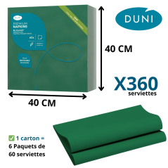 Serviette Bio Dunisoft® 40 x 40 cm Vert Foncé - Élégance - Vue Principale avec dimension et conditionnement