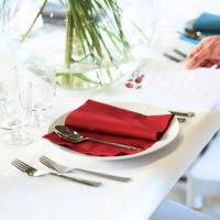 Serviette Bio Dunisoft® 40 x 40 cm Bordeaux – Élégance - Vue présentation restaurant
