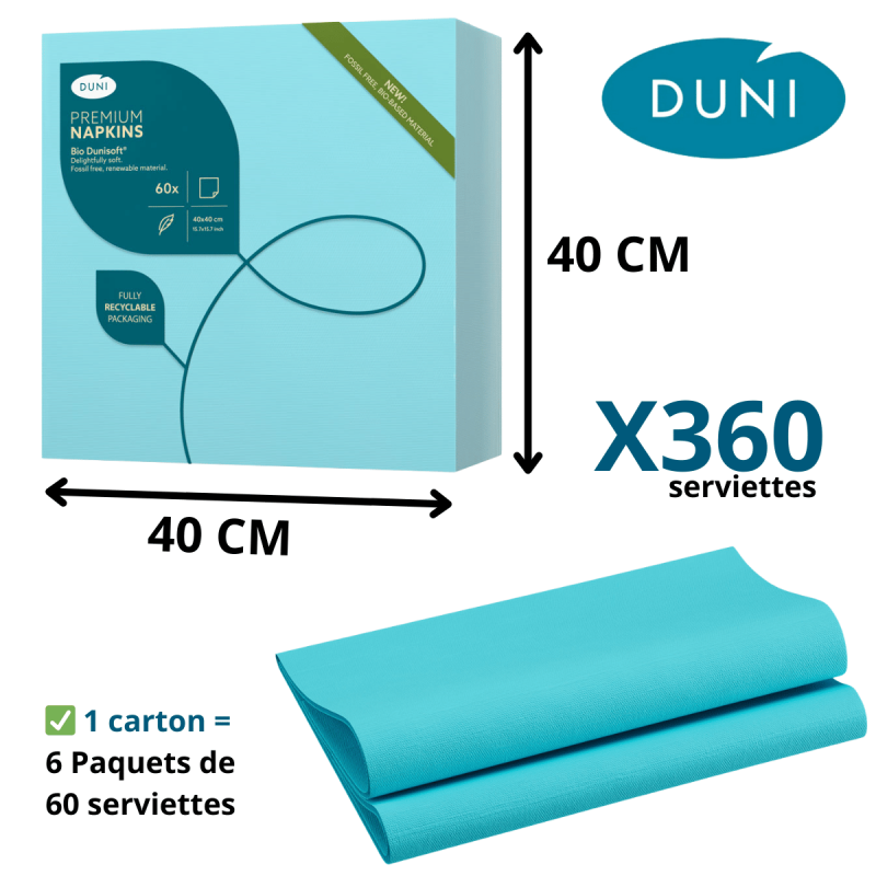 Serviette Bio Dunisoft® 40 x 40 cm Menthe Bleue – Frais et Moderne