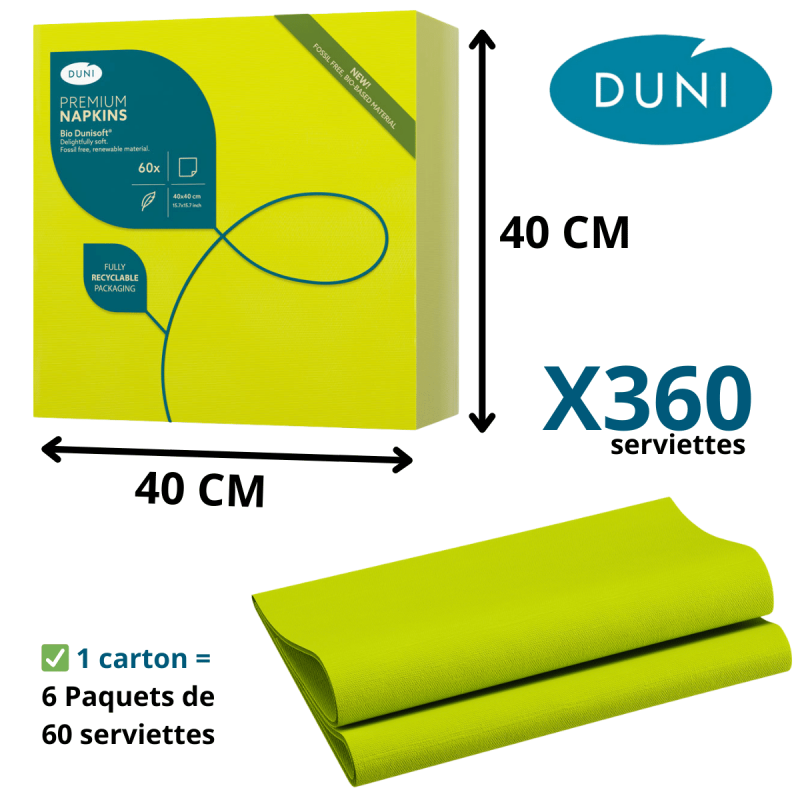 Serviette Biodégradable Dunisoft® 40x40 cm Kiwi – Compostable X360