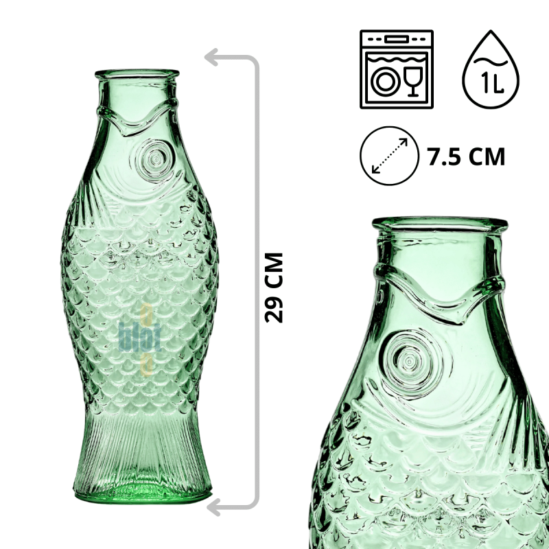 Bouteille Fish & Fish - Verre Pressé Vert 1L | Carafe | Serax