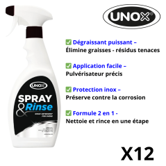 Détergent UNOX SPRAY&RINSE pour nettoyage manuel des fours professionnels.