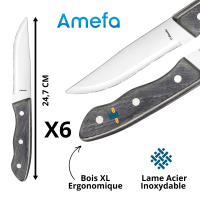 Set de 6 couteaux à steak Amefa Hercule lame inox microdentée.