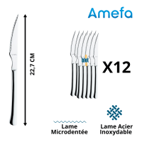 Set 12 couteaux à steak Amefa Torero inox monobloc 227 mm.