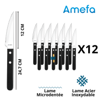 Set 12 couteaux Jumbo Pizza Amefa lame inox microdentée.