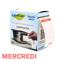 Étiquettes alimentaires rouges MERCREDI LabelFresh Pro HACCP.