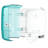 Intérieur du distributeur Tork Reflex M4 avec structure interne visible.