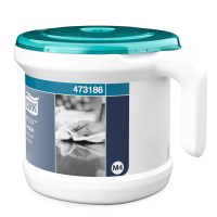 Vue latérale du distributeur portable Tork Reflex M4 avec poignée blanche.