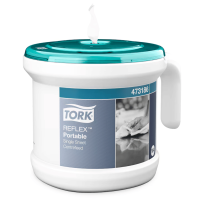 Vue de face du Tork Reflex M4 portable avec papier en distribution.