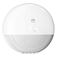 Distributeur papier toilette Tork SmartOne T8 en fonctionnement, feuille visible.
