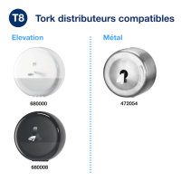 Distributeurs compatibles avec papier Tork SmartOne T8 – modèles Elevation et métal.