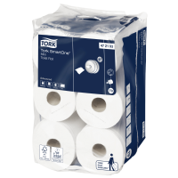 Zoom sur un rouleau Tork T9 avec distribution feuille à feuille hygiénique.