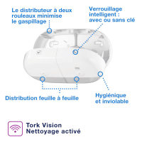 Vue interne du distributeur Tork SmartOne – double compartiment, verrouillage intelligent