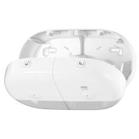 Distributeur Tork SmartOne Mini Double T9 ouvert – mécanisme et compartiments visibles