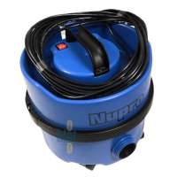 Vue du dessus de l’aspirateur Numatic Nupro NUV180 avec câble enroulé autour de la tête moteur.