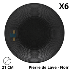 Assiette à dessert MODULO NATURE PIERRE DE LAVE 21 cm DEGRENNE, grès noir.