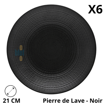 Assiette à dessert MODULO NATURE PIERRE DE LAVE 21 cm DEGRENNE, grès noir.