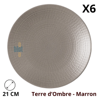 Lot de 6 assiettes à dessert MODULO NATURE TERRE D'OMBRE 21 cm DEGRENNE.