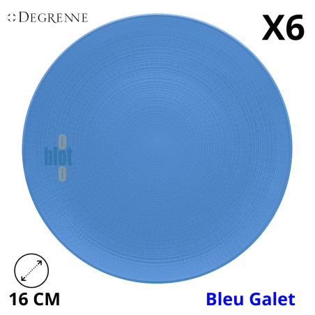 Lot de 6 assiettes à pain MODULO NATURE BLEU GALET 16 cm DEGRENNE.