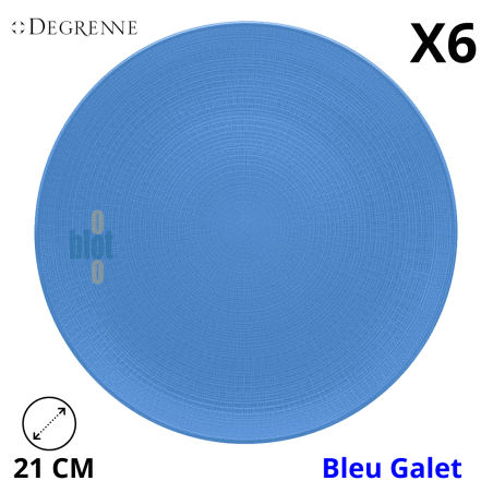 Lot de 6 assiettes à dessert MODULO NATURE BLEU GALET 21 cm DEGRENNE.