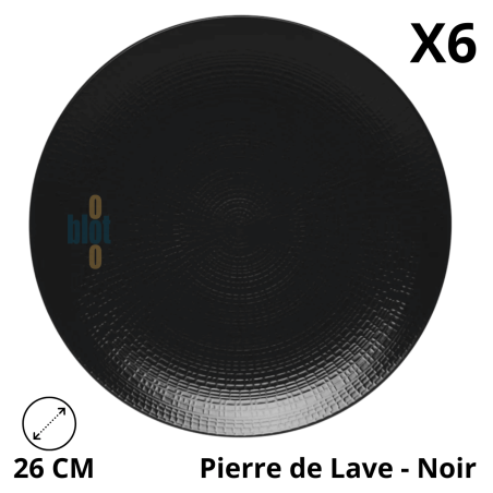 Lot de 6 assiettes plates MODULO NATURE PIERRE DE LAVE 26 cm DEGRENNE.