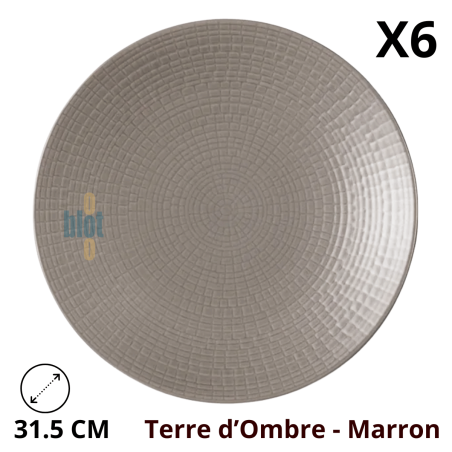 Assiette à dessert MODULO NATURE - Terre d'Ombre - 31.5 cm – Marron - vue de face avec caractéristiques