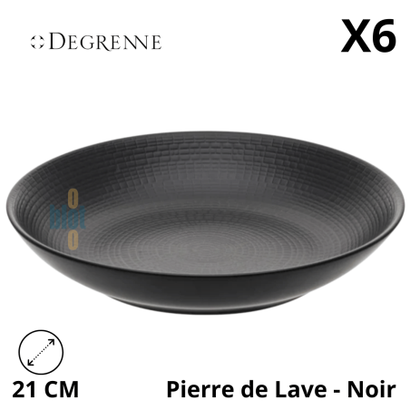Assiette Calotte Creuse MODULO NATURE - Pierre de lave - 21 cm – Noir - Vue de face avec caractéristiques