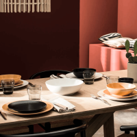 Présentation gastronomique dans la coupe Modulo sur une table de restaurant.