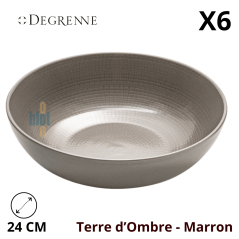 Saladier rond Modulo Nature Terre d’Ombre marron 24 cm en grès, motif mosaïque intérieur et extérieur lisse, marque Degrenne
