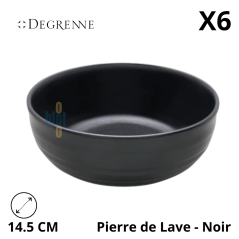 Bol rond Modulo Nature Pierre de Lave noir 14,5 cm en grès, finition mate et surface extérieure striée, marque Degrenne