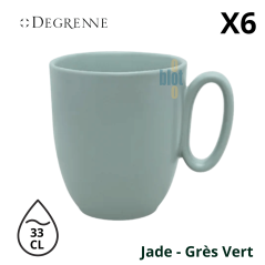 Mug Modulo Nature Jade vert 33 cl en grès, vue de face avec poignée ovale et finition satinée
