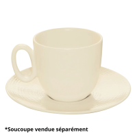 Tasse à café Modulo Nature « Kaolin » blanc 11,5 cl posée sur sa soucoupe quadrillée assortie (soucoupe vendue séparément).
