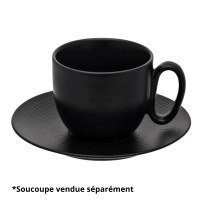 Tasse à thé Modulo Nature « Pierre de Lave – Noir » 25 cl posée sur sa soucoupe