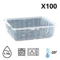 Boîte alimentaire Carty 1100 ml avec couvercle – lot de 100 pièces, compatible lave-vaisselle, micro-ondes et congélation