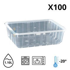 Boîte alimentaire Carty 1100 ml avec couvercle – lot de 100 pièces, compatible lave-vaisselle, micro-ondes et congélation