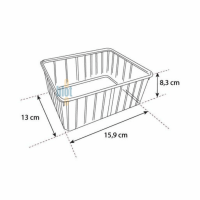 Dimensions de la barquette 1150 ml : 15,9 x 13 x 8,3 cm – format compact et empilable en restauration