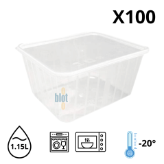 Barquette Carty 1150 ml avec couvercle – lot de 100, compatible congélation, micro-ondes et lave-vaisselle