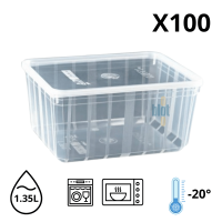 Boîte alimentaire Carty 1350 ml avec couvercle – lot de 100 barquettes résistantes micro-ondes, lave-vaisselle et congélateur