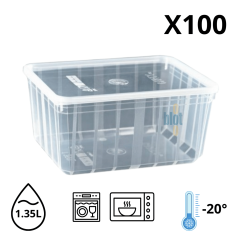 Boîte alimentaire Carty 1350 ml avec couvercle – lot de 100 barquettes résistantes micro-ondes, lave-vaisselle et congélateur