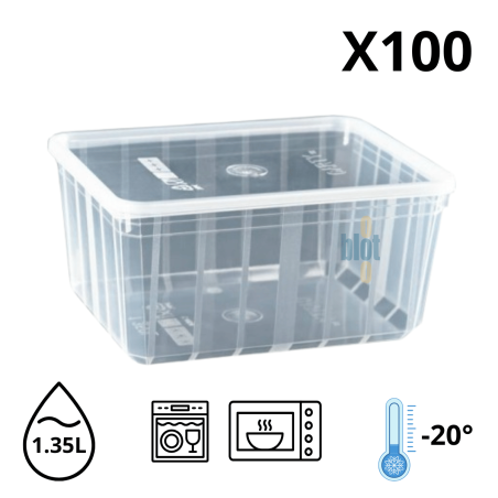 Boîte alimentaire Carty 1350 ml avec couvercle – lot de 100 barquettes résistantes micro-ondes, lave-vaisselle et congélateur