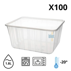 Barquette alimentaire Carty 1800 ml avec couvercle – lot de 100, compatible micro-ondes, congélation et lave-vaisselle
