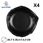 Assiette brute déstructurée noire en grès mat – vue du dessus – lot de 4, 20,7 x 20,4 x 4,4 cm