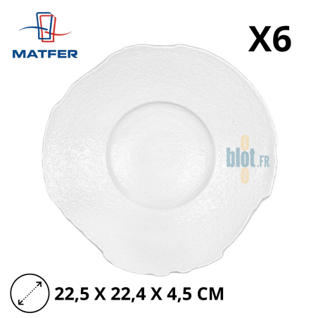 Vue de dessus de l'assiette blanche organique Matfer, 22,5 cm